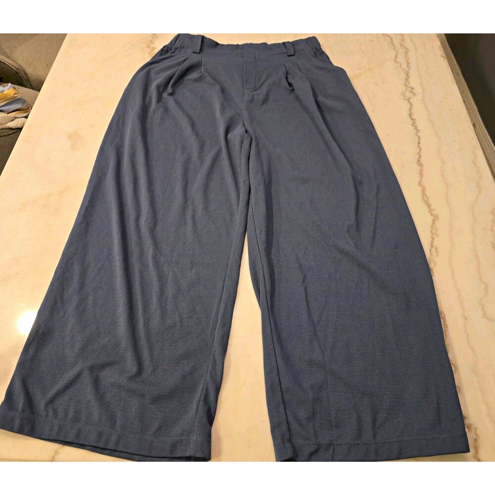 Halara Wmns Petite PL Blue Wide Leg Pull On Pants Elastic Waist Yoga Knit slacks